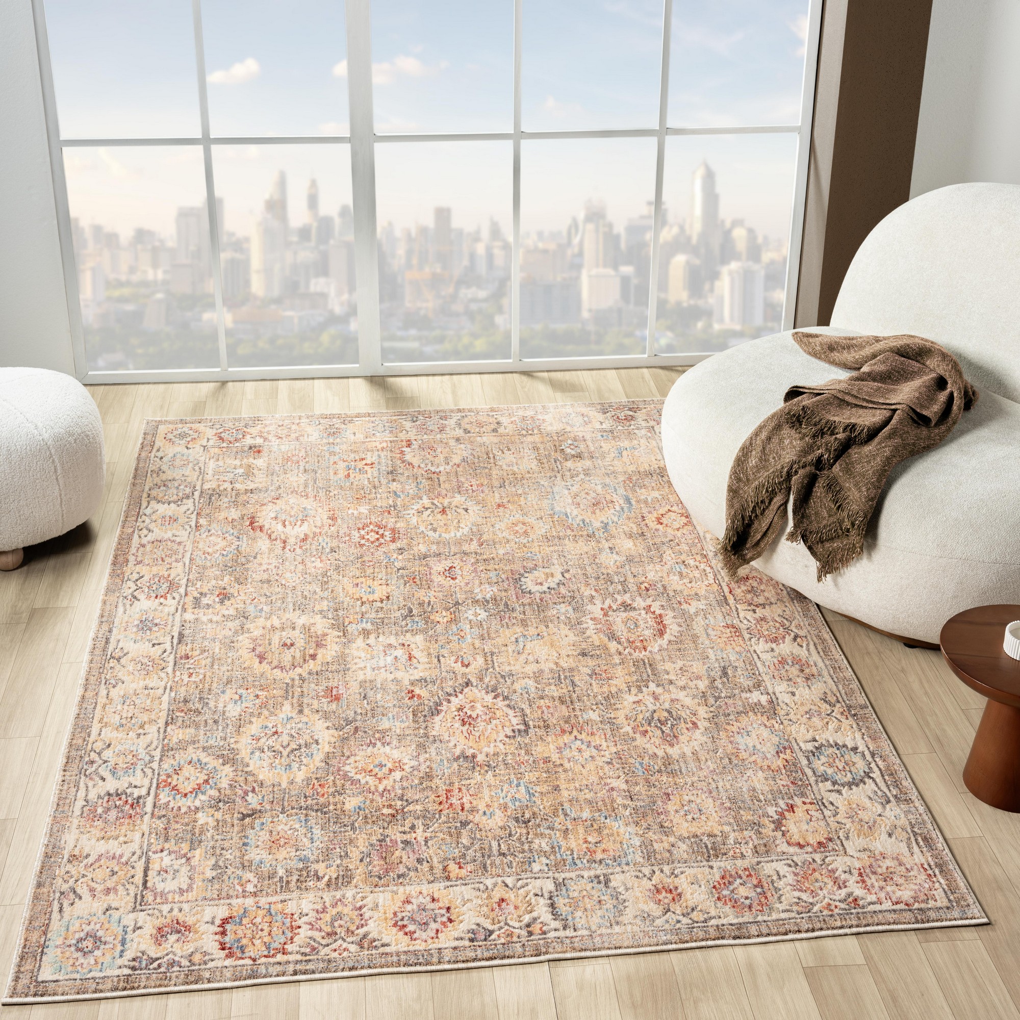 Alia 513ae Traditional Border Rugs In Beige Light Blue